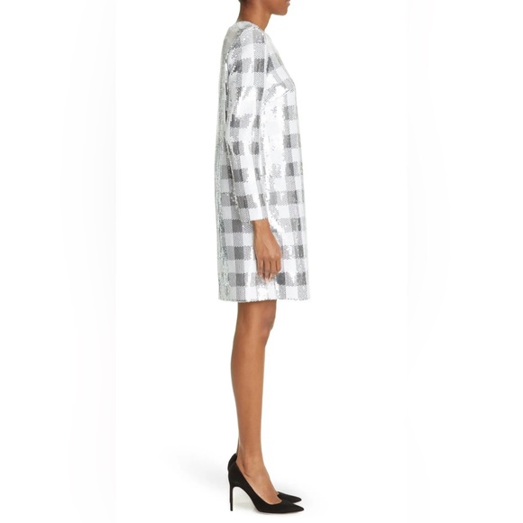 CAROLINA HERRERA Sequin Gingham Check Minidress w Long Sleeves - size 12 - NWT - Picture 4 of 15